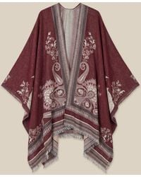 Monsoon - Crissy Jacquard Poncho Red - Lyst