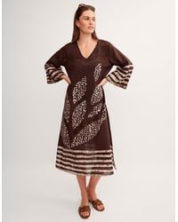 Monsoon - Aurora Printed Midi Beach Dress Brown - Lyst