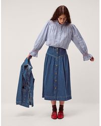 Monsoon - Tamsin Button Denim Midi Skirt - Lyst