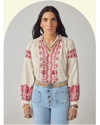 Monsoon - Maison Hotel Antonella Floral Embroidered Blouse Red - Lyst