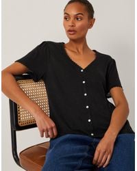 Monsoon - Imogen Button-front Linen T-shirt Black - Lyst