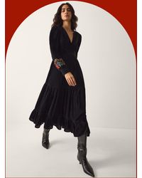 Monsoon - La Galeria Elefante Mexican Embroidered Velvet Midi Dress Black - Lyst