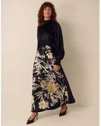 Monsoon - Clemence Paloma High Neck Floral Print Velvet Midi Dress Black - Lyst