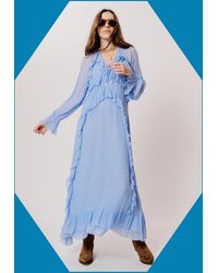 Monsoon - Moliin Long Sleeve Ruffle Maxi Dress Blue - Lyst