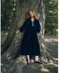 Monsoon - Easy Wendy Floral Embroidered Velvet Maxi Dress Blue - Lyst