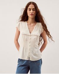 Monsoon - Frannie Square Collar Linen Blend Top Ivory - Lyst