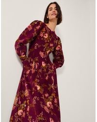 Monsoon - Yasmina Floral Fit & Flare Midi Dress Red - Lyst