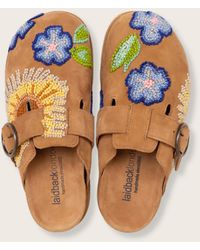 Monsoon - Laidback London Handwoven French Knot Embroidered Suede Clogs Tan - Lyst