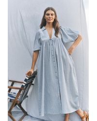 Monsoon - Callie Stripe Midi Shirt Dress Blue - Lyst