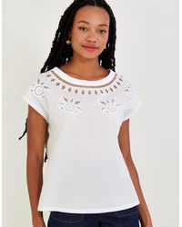 Monsoon - Floral Cut-out T-shirt Ivory - Lyst