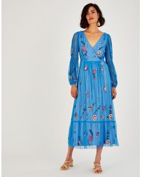 Monsoon - Hattie Embellished Wrap Dress Blue - Lyst