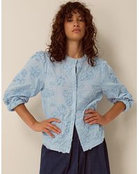 Monsoon - Women's Light Blue Cotton Floral Appliqué Blair Blouse, Size: M - Lyst