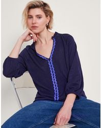 Monsoon - Lola Embroidered Linen Top Blue - Lyst