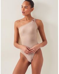 Monsoon - Kimi Glitter One-shoulder Swimsuit Gold - Lyst