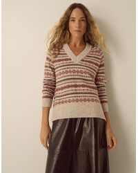 Monsoon - Fara V-neck Fair Isle Jumper Mink - Lyst