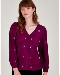 Monsoon - Carola Embellished Velvet Blouse Pink - Lyst