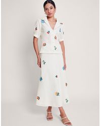 Monsoon - Piera Embroidered Midi Skirt Ivory - Lyst
