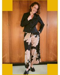 Monsoon - One Hundred Stars Crane Print Wide Leg Trousers Black - Lyst