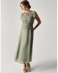 Monsoon - Women's Light Green Floral Lace Monica Midi Bridesmaid Dress, Size: 20 - Lyst