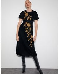 Monsoon - Kendra Embroidered Floral Velvet Midi Dress Black - Lyst