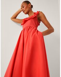 Monsoon - Maria Sleeveless Ruffle Midi Dress Orange - Lyst