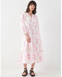Monsoon - East Millie Hand-screen Floral Print Midi Dress Pink - Lyst