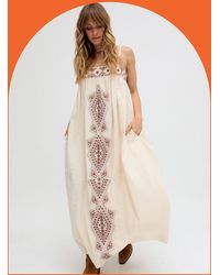 Monsoon - Raffya Sapphire Embroidered Maxi Dress Cream - Lyst