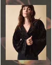 Monsoon - Clemence Gigi Velvet Burnout Kimono Jacket Black - Lyst