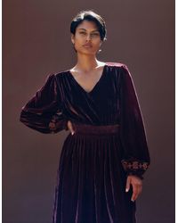 Monsoon - East Everly Floral Embroidered Velvet Maxi Dress Purple - Lyst