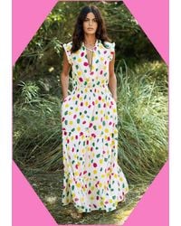 Monsoon - La Galeria Elefante Women's Cream & Green Cotton Printed Tiered Maxi Dress, Size: S - Lyst