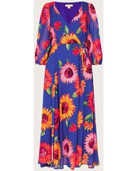 Monsoon - Francesca Floral Print Wrap Dress In Sustainable Viscose Blue - Lyst