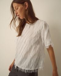Monsoon - Fadia Short Sleeve Fringe Top Ivory - Lyst