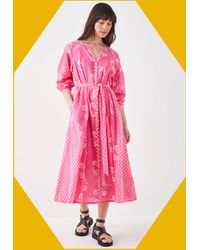 Monsoon - East Amber Floral Print Midi Dress Pink - Lyst