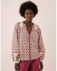 Monsoon - East Karmen Hand Woodblock Cotton Top Pink - Lyst