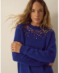 Monsoon - Samara Sequin Embellished Crew Neck Jumper Blue - Lyst