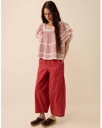 Monsoon - East Irina Cotton Embroidered Trousers Pink - Lyst