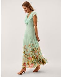 Monsoon - Aimee Floral Print Ruffle Maxi Dress Green - Lyst