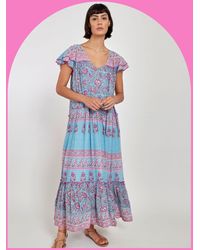 Monsoon - East Print Frill Sleeve Dress Blue - Lyst