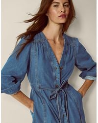 Monsoon - Alison V-neck Denim Midi Dress Blue - Lyst