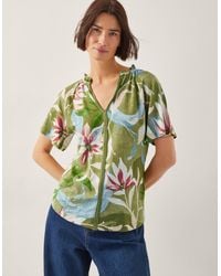Monsoon - Piper Floral Linen-blend Top Green - Lyst