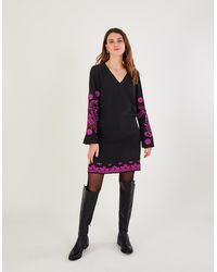 Monsoon - Christina Embroidered Tunic Dress Black - Lyst