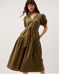 Monsoon - Fawn Puff Sleeve Midi Dress - Lyst