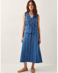 Monsoon - Ottilie Stripe Denim Midi Skirt - Lyst