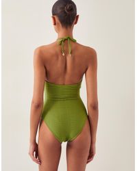 Monsoon - Alina Scallop Halter Swimsuit Green - Lyst