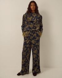 Monsoon - Princella High Waisted Floral Velvet Wide Leg Trousers Blue - Lyst
