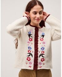 Monsoon - Etta Floral Embroidered Scallop Cardigan Ivory - Lyst