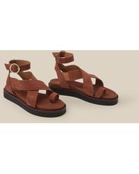 Monsoon - Ivy Toe Strap Crossover Suede Sandals Tan - Lyst