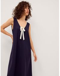 Monsoon - Gigi Bow Linen Blend Midi Dress Blue - Lyst