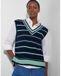 Monsoon - Shauna Stripe V-neck Sweater Vest Blue - Lyst