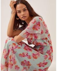 Monsoon - Women's Green & Pink Polyester Floral Print Marlene Midi Dress, Size: 8 - Lyst
